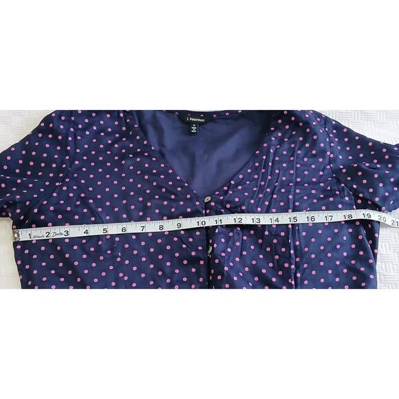 J Peterman Shirt Dress Fit & Flare Dark Blue Pink Polka Dots Maxi Size‎ 12 - Picture 3 of 7